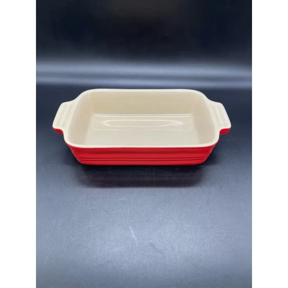LeCreuset 18-24 Red Rectangular Stoneware Casserole Baking Dish 9